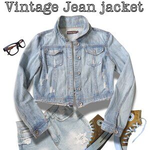 Vintage no stretch jean frayed hem jacket Junior's L